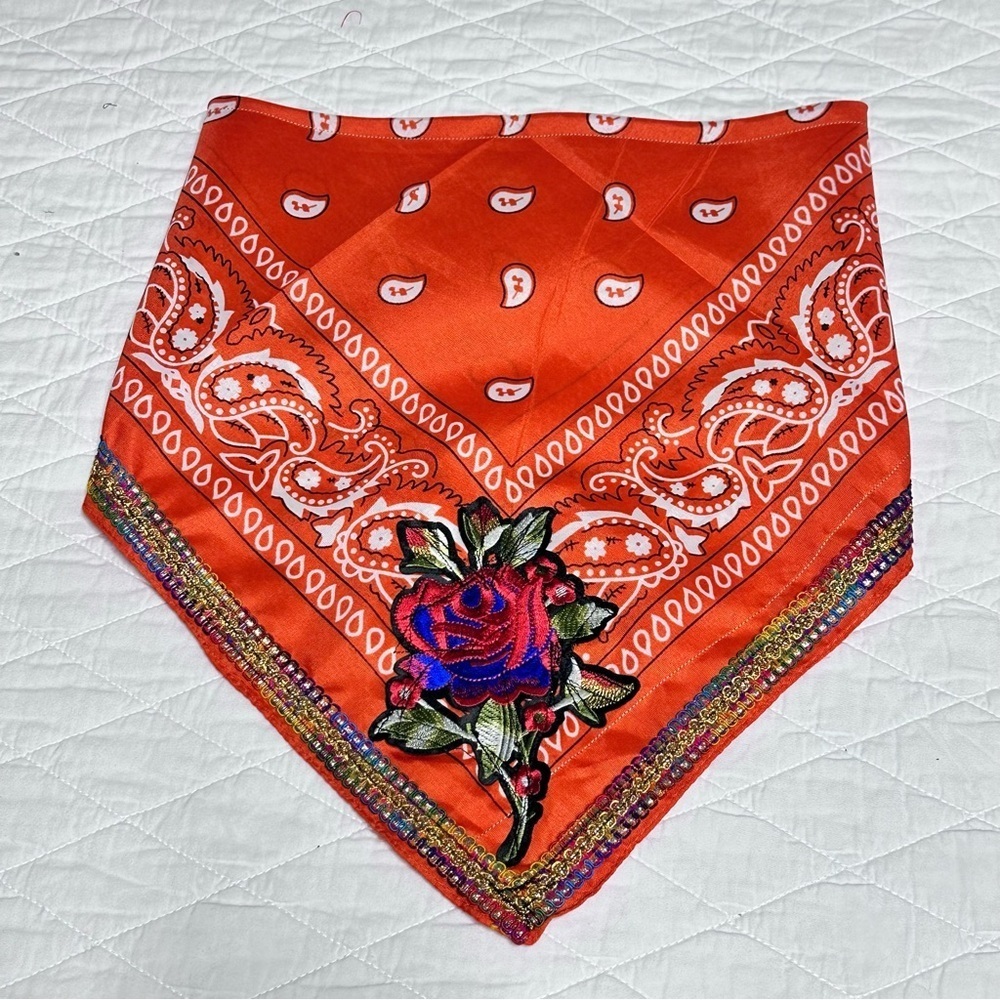 Bandana Neck Scarf OOAK Handmade Embroidery patch Rockabilly Biker line dance